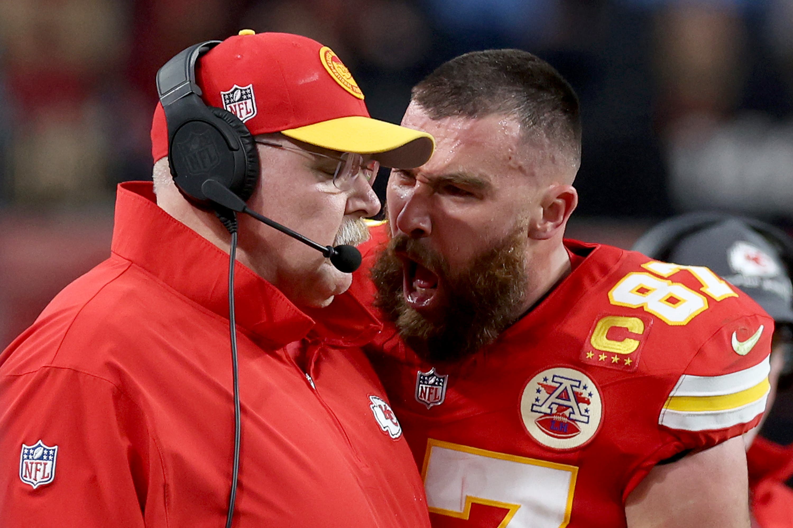 For just a second, Travis Kelce cracked under pressure of a new world of fame | Super Bowl LVIII | The Guardian